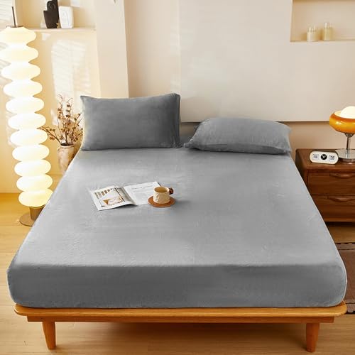 JIANINGHOME Sábana bajera ajustable de franela de algodón cepillado de 180 x 200 pulgadas, sábana bajera de franela para cama individual, doble, super king