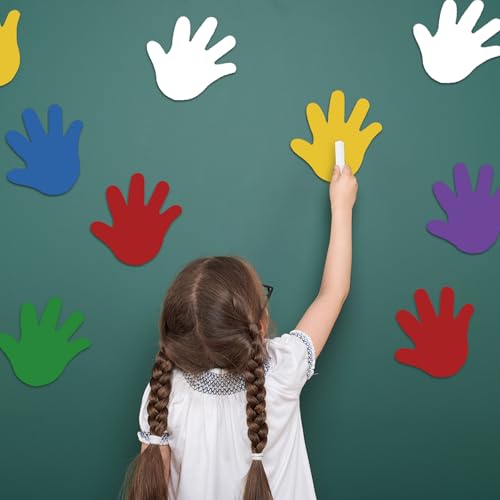 Image of Ireer 48 Pcs Large Foam Hand Cutouts 6 Inch Assorted Color Handprint Die Cuts Hand Bulletin Board Cutouts for DIY Craft Projects Back to School Classroom Decoration