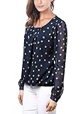 DJT Womens Korean Style Polka Dot Pleated Loose Blouse Tops Blue M