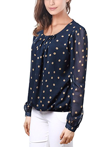 DJT Womens Korean Style Polka Dot Pleated Loose Blouse Tops Blue M