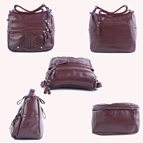 Image of ELDA 10 Pockets Crossbody Purse for Women Medium Pocketbooks Ladies Soft PU Leather Shoulder Bag Ladies Top Handle Satchel