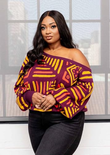 Image of D'IYANU | Hiba African Pattern Ankara Women's Sweater | Traditional Culture with Long Sleeves