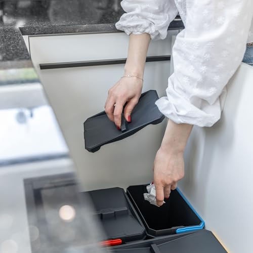 GTV - Abfallsammler Set AxiSpace, für Schubladen und Schränke mit Breite 600 mm, Set Besteht aus Behältern 2x 15L, 2x 7L, Mülleimer aus Kunststoff mit Graphenpartikeln, Farbe Anthrazit