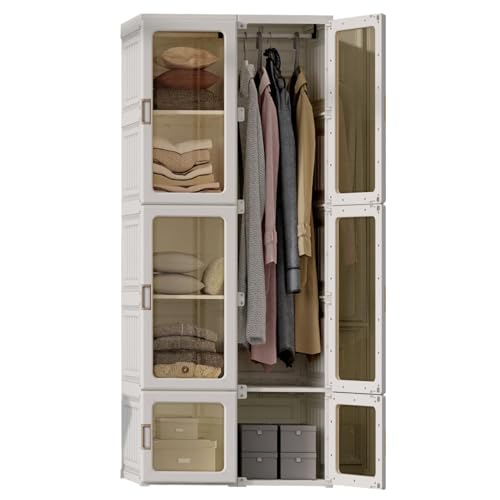 Image of ANTBOX Foldable Plastic Wardrobe Organizer | Collapsible Wardrobe for Clothes with 6 Doors, 6 Compartments, and 1 Hanger Rod | Portable Wardrobe, Plastic Cupboard, Storage Cabinet, Foldable Almirah