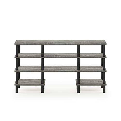 Image of Furinno Turn-N-Tube 4-Tier Multipurpose Wide Shelf TV Stand, French Oak Grey /Black