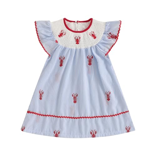 Toddler Baby Girl Crawfish Smocked Ruffle Short Sleeve Dress Lobster Plaid Princess Dresses Summer Outfits