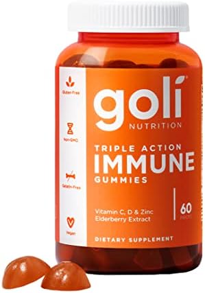 Goli Immune Vitamin Gummy - 60 Count - Elderberry, Vitamin C, D & Zinc, Vegan, Non-GMO, Gluten-Free & Gelatin-Free, Pack of 1