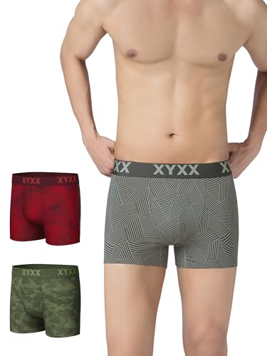Image of XYXX Men's Cotton Modal Geometric Print Trunks | Antimicrobial, No-Marks Waistband Underwear for Men Combo (Pack of 3)