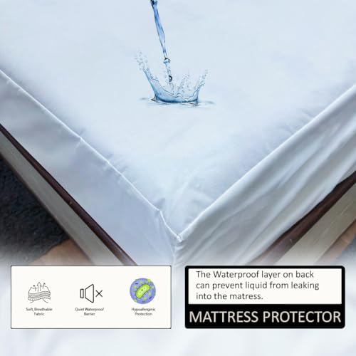 Image of Premium 100 Percent Waterproof Mattress Protector with Elastic Non-Woven | Hypoallergenic Mattress Cover Fitted Bed Protector for Queen Size Bed 60x80 Inch Fit On 10 Inch 5X6.7 Feet, White