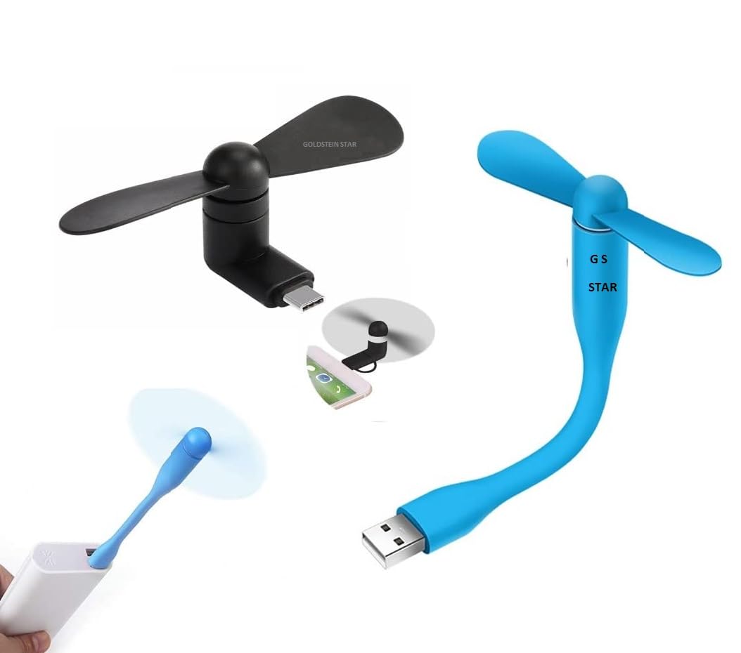 GUFFI Mini TypeC Fan & Portable Mini USB Fan with 2 Leaf Portable Cooling Fan Flexible Connect