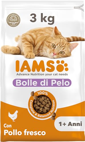 IAMS Bolle di pelo cibo secco con pollo fresco per gatti da 1+ , 3 kg