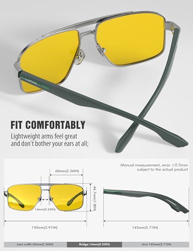 Image of Luenx Aviator Sunglasses Polarized Men Women Square UV400 Driving | Big Head Fit,Polygon Shades,Lightweight,Adjustable Nose Pads,Anti-slip,Impact-resistant,Scratch-Resistant,Gift-Ready Set