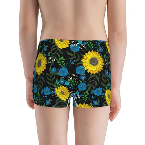 Boys' Cotton Boxer Brief Soft Underwear-Sunflowers And Blue Flower3