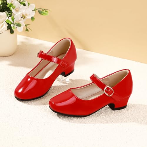 PANDANINJIA Girls Dress Shoes Toddler Little Big Kid Chunky Heels Wedding Party School PNEMY Flower Girl Shoes(Red Patent 11 M US Little Kid) by PANDANINJIA - Used condition - Image 7