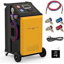 Refrigerant Recovery Machine, Fully Automatic Dual-System Intelligent AC Recovery Machine, 7" Touch Screen with Database & Printer, Universal for R1234yf R134a Refrigerant, Fits All Vehicle Types