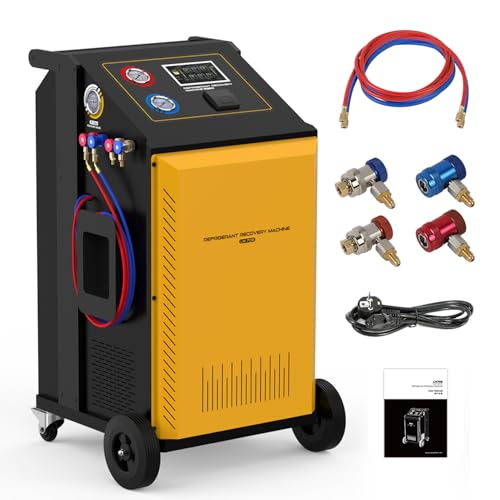 Refrigerant Recovery Machine, Fully Automatic Dual-System Intelligent AC Recovery Machine, 7" Touch Screen with Database & Printer, Universal for R1234yf R134a Refrigerant, Fits All Vehicle Types