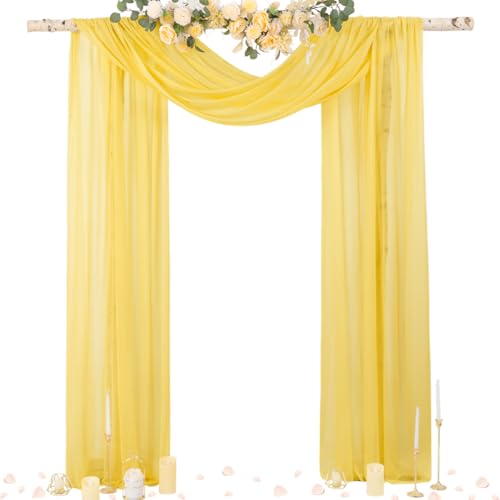 Image of Socomi Yellow Sheer Wedding Arch Draping Fabric 29 inch x 20Ft 2 Panels Outdoor Curtain Drapes Extra Long for Bridal Baby Shower Ceremony Birthday Party Decor