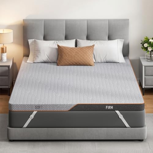 AMADA HOMEFURNISHING Dual Firmness Mattress Topper King, 3 Inch Split-Firm Bed Topper with Soft & Firm Zones, Memory Foam Mattress Pad for Back Pain, Non-Slip & Removable Cover