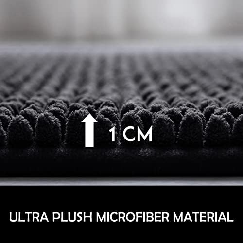 EDS Bath Mats For Bathroom Chenille 1" Thick Non Slip Set of Bathtub Shower And Bathroom Rug Highly Water Absorbent Bathroom Rug Shaggy Microfiber Bath Mats for Inside Bath (Black)