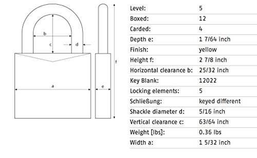 Abus 70/45 C All Weather Solid Brass Padlock, Keyed Different, Yellow #TOP4