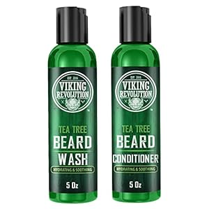 Viking Revolution Tea Tree Beard Wash and Conditioner Set for Men – Natural Beard Softener with Argan Oil, Vitamin E and Ginseng (5 Oz)