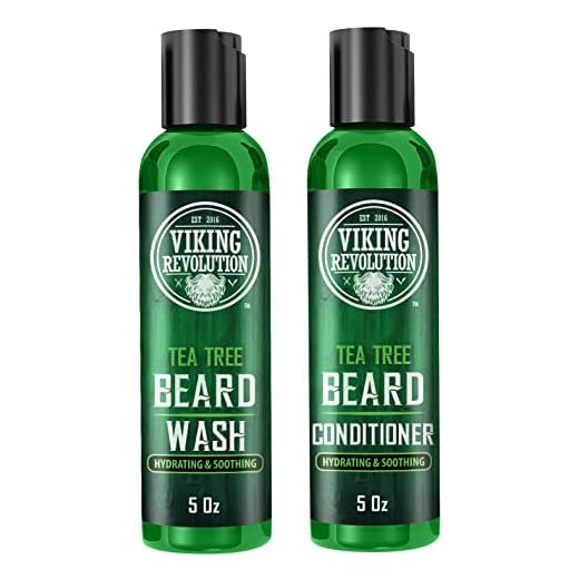 Viking Revolution Tea Tree Beard Wash and Conditioner Set for Men - Natural Beard Softener with Argan Oil, Vitamin E and Ginseng (5 Oz)