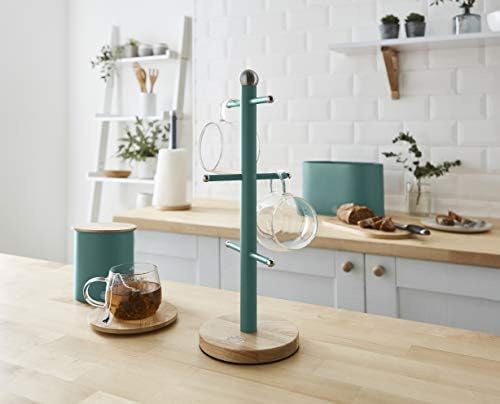 Swan SWKA17510GREN Nordic Scandi Mug Tree with Non-Slip Bamboo Base, Pine Green, Steel, One Size