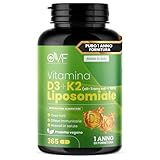 OVF Vitamina D3 K2 Alto Dosaggio 365 Capsule Vegano Vitamina D3 + K2 Liposomiale (MK-7) Calcio e Fosforo Ossa e Denti Crescita Funzione Muscolare Senza Glutine, Soia e Lattosio Made in Italy