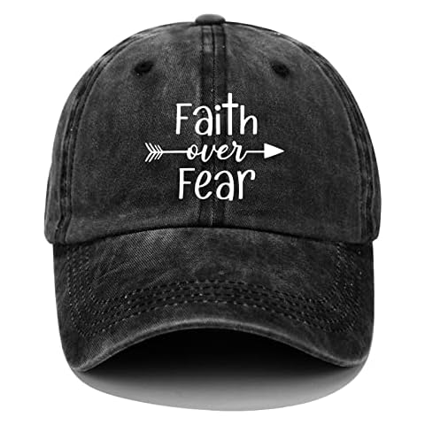 Unisex Adult Hat Adjustable Distressed Dad Hat Vintage Jeans Cotton Denim Rainbow Pride Baseball Cap (US, Alpha, One Size, Faith Over Fear) Cover