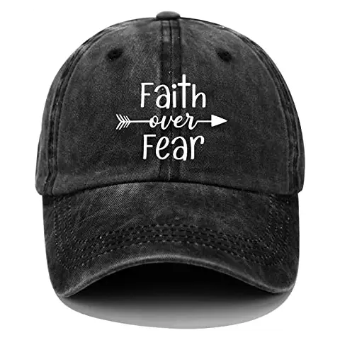 Unisex Adult Hat Adjustable Distressed Dad Hat Vintage Jeans Cotton Denim Rainbow Pride Baseball Cap (US, Alpha, One Size, Faith Over Fear) Cover