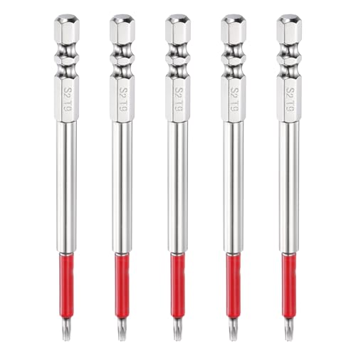 HARFINGTON 5pcs TT9 Torx Head Screwdriver Bit 1/4" Hex Shank 4" L | 100mm Long Magnetic Tamper Proof 6 Point Star Drill Bits S2 Steel Industrial Power Screwdrivers with Hole Tip