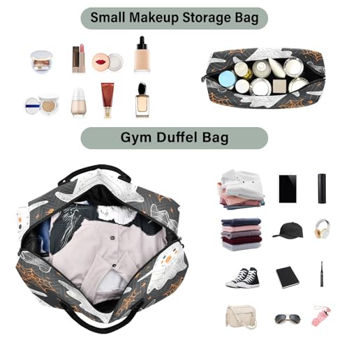 Halloween Travel Gym Bag, Halloween Ghosts Spider Webs Weekender Overnight Duffle for Women with Toiletry Bag Travel Swim4