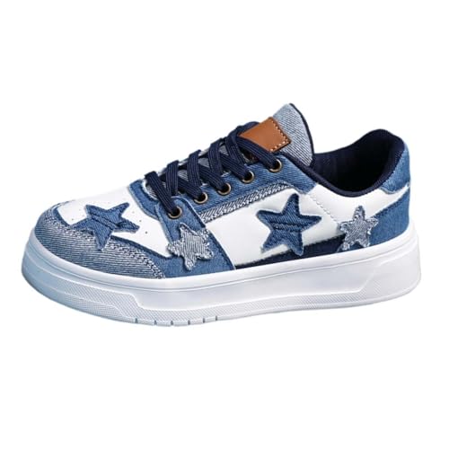 Star Platform Shoes, Cute Sneakers for Women Walking Outdoor, Fashionable Denim Shoes, Breathable Anti-Slip Casual Shoes