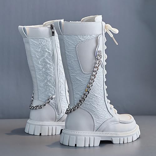 Girls Black Combat Boots Mid Calf Lace Up Riding Boots PU Leather Side Zipper Punk Cosplay Boots for Girls 4-12 Years3