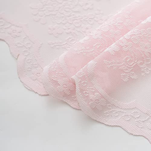 Tudeco Pink Lace Shower Curtain For Bathroom- Shabby Chic Shower Curtain With Attach Valance, Semi Sheer Vintage Farmhouse Floral Bathroom Curtain, Scalloped Edge Reinforced Holes Top 72 X 72 Inch #TOP6
