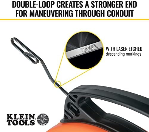 Fish Tape, Steel Wire Puller with Double Loop Tip, Optimized Housing and Handle, 3mm x 73m, Klein Tools 56334