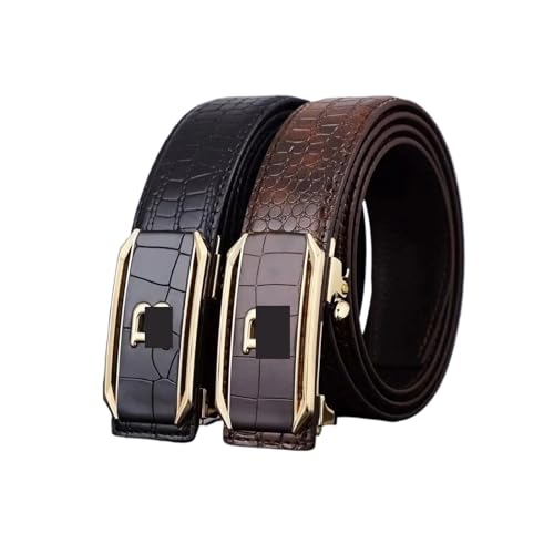 Business Leather Belt Automatic Buckle Waist Belt Man Crocodile Pattern Waistband(Black)2