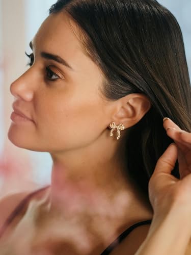 SWEETV Gold/Silver Bow Earrings for Women, 925 Sterling Silver Post Ribbon Knot Stud Earrings Drops, Daily Jewelry Accessory Valentines Day Gifts4