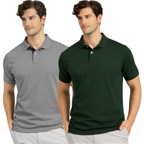 Image of Men's Premium Cotton Pique Polo T-Shirt, Classic Fit Short Sleeve Casual Summer Shirt, Soft & Breathable Fashion Polo