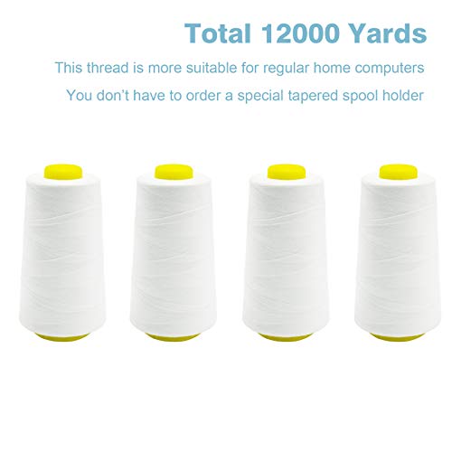 Serger Thread, All-Purpose Thread For Sewing, White Thread, Polyester Sewing Thread, 4 Cones Of 3000 Yards Each Spool Thread For Sewing Machine Thread #TOP5