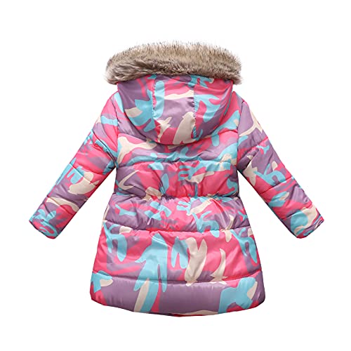 KAGAYD Kids Boys Girls Puffer Packable Jacket Lightweight Floral Prints Zip Hooded Kids Zip-up (Hot Pink, 6-7 Years)2