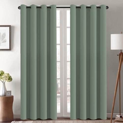 Image of H.VERSAILTEX Blackout Curtain for Living Room Thermal Insulated Window Treatment Curtain Extra Long 108 inch Length Energy Saving Solid Grommet Blackout Drape, One Panel, Green Bay, 52 inch W x 108 inch L