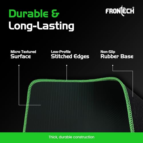 Image of FRONTECH Gaming Mouse Pad | 300mm x 250mm x 2mm | Ultra-Smooth Micro-Textured Surface | Non-Slip Rubber Base | Stitched Edges | Green & Black (MSP-0063)