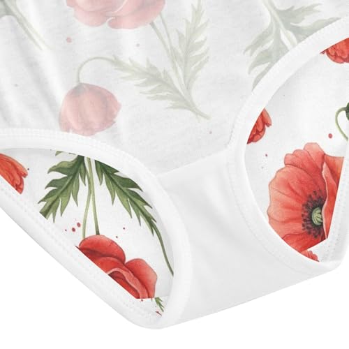 Red Poppy Flowers Green Leaves Toddler Underwear Girls, Girls Underwear Cotton, 2T–8 Years4