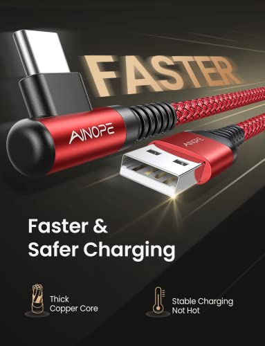 Image of AINOPE USB C Cord 3.1A Fast Charge, [2-Pack, 6.6ft] Type C Charging Cable Right Angle, Resistant Nylon Braided USB-A to USB-C Charge Compatible Galaxy S10 S9 S8 Plus S21, V30,V20,G6, Type C Charger