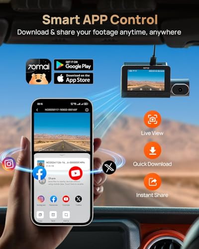 Image of 70mai 4K T800 3 Channel Dash Cam, Dash Cam Front and Rear Inside(2160P+2160P+1080P), STARVIS 2 IMX678, HDR Night Vision, WiFi 6, ADAS, Super-Capacitor, 24H Parking Mode, Upto 512GB Supported
