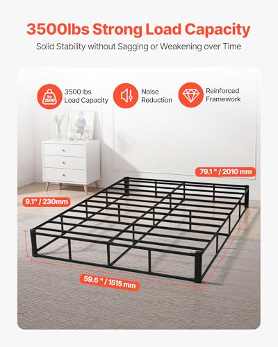 Image of VEVOR Box Spring, Queen Size Bed Frame with Washable Fabric Cloth, Heavy Duty Metal Frame for Queen Bed, 9.1 in Mattress Foundation, 3500 lbs Max Weight Capacity, Easy Assembly, 79.1 x 59.6 x 9.1 in