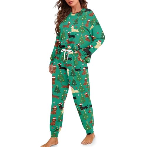 Image of Women's 2 Piece Printed Pajama Set Long Sleeve Sleepwear Set with Long Pants Casual Lounge Sets with Pocket