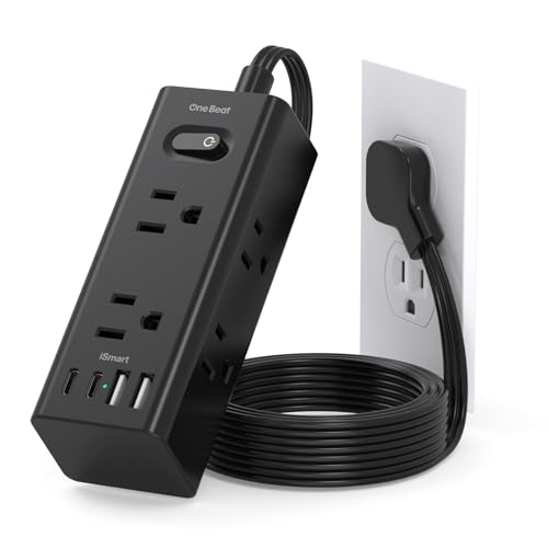 Image of 3Ft Extension Cord with Multiple Outlets, Flat Plug Power Strip Surge Protector with 3 Ft Cord, 6 Outlet 4 USB Ports (2 USB C), Multi Outlet Wall Plug for Travel, College, Dorm Room Essentials(Black)