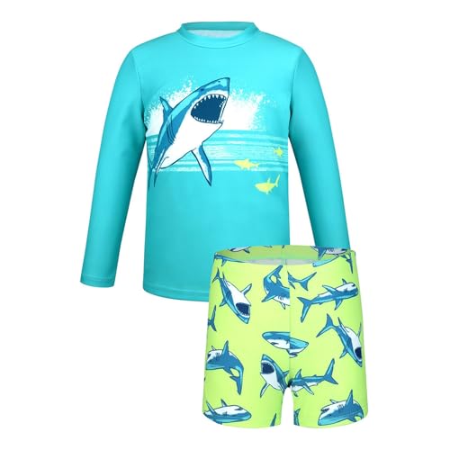 Traje de baño para bebé 62 de manga larga de dos piezas para niños | Camiseta de natación con estampado de dibujos animados océano cálido pantalones cortos de secado rápido | factor de protección
